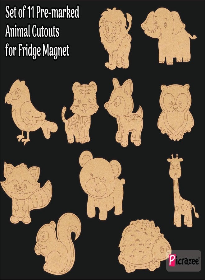 PICRAZEE مجموعة بيكريزي الفنية والحرفية، 11 قطعة حيوانية قابلة للقص لصنع مغناطيسات للثلاجة، مصنوعة من خشب الصنوبر MDF | ألوان أكريليك، فرش، لوحة ألوان، ومغناطيسات | مثالية لجميع أنواع الرسم ومشاريع الأطفال اليدوية (M6)، متعددة الألوان - Image 4